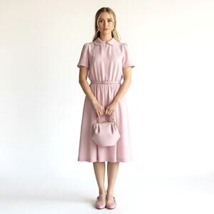 Vtg USA 70s Pink Newton Centre Secretary Dress Midi Sz 12 Modern S Cottagecore